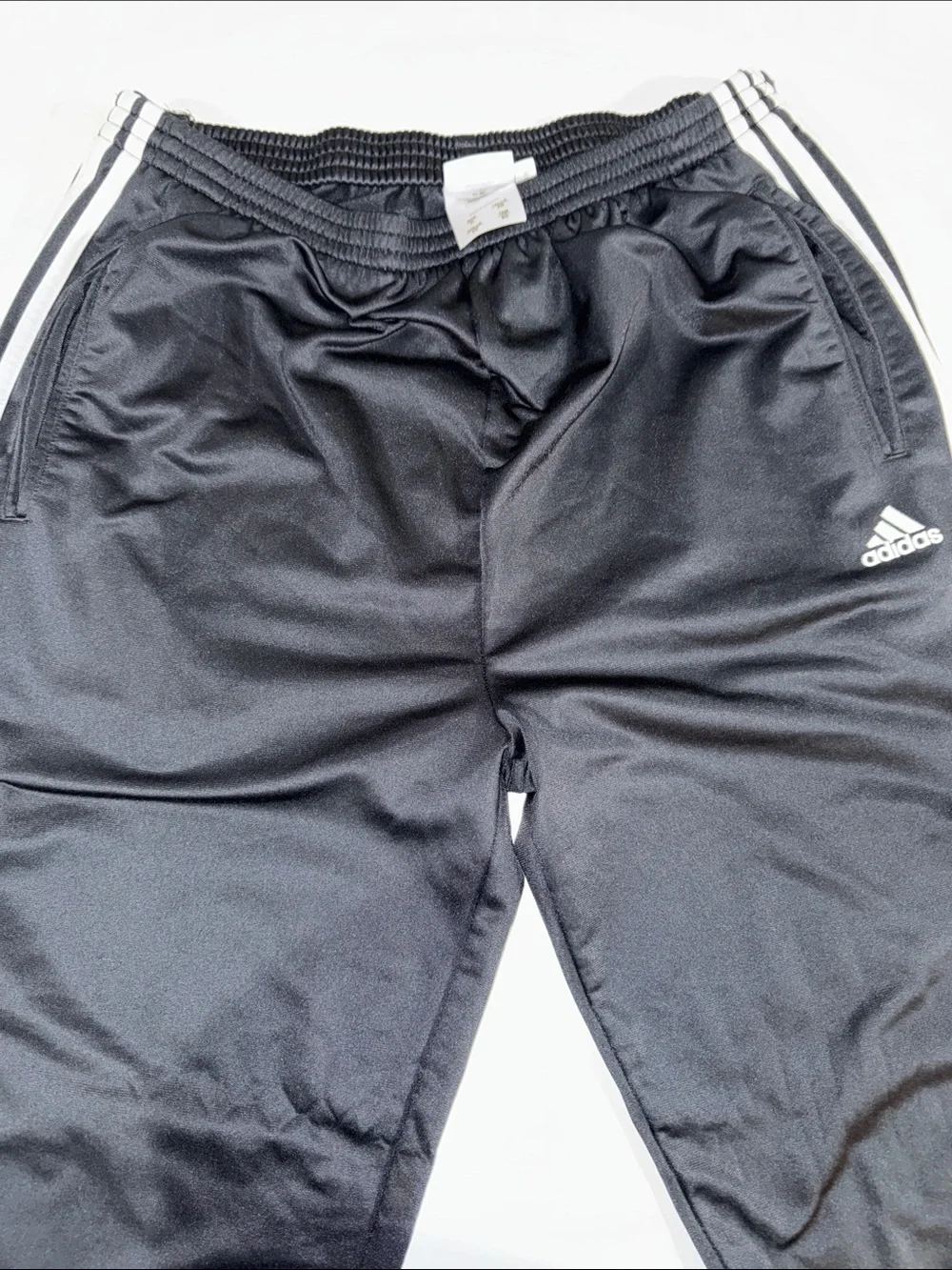 Men’s Y2K Adidas Tear Away Black Track Joggers with Classic White Stripes XL